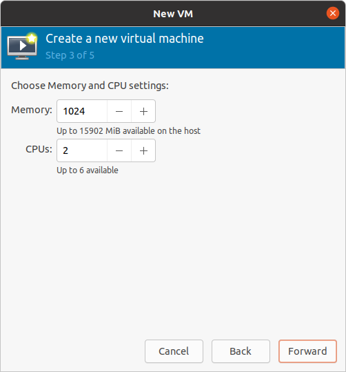 Step 3 of 5, 割り当てるメモリと CPU を適当に指定する．